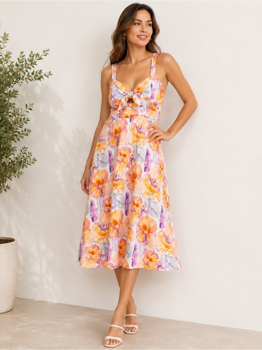 Anthropologie 100% Cotton Floral Tie-Front Midi 10